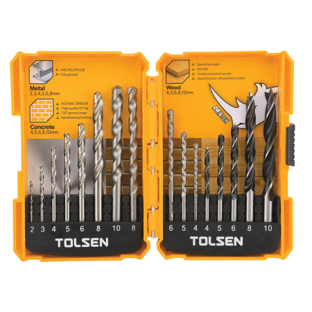 Kit 16 forets bois/béton/métaux Tolsen - 13765 - Kit 16 forets bois/béton/métaux Tolsen